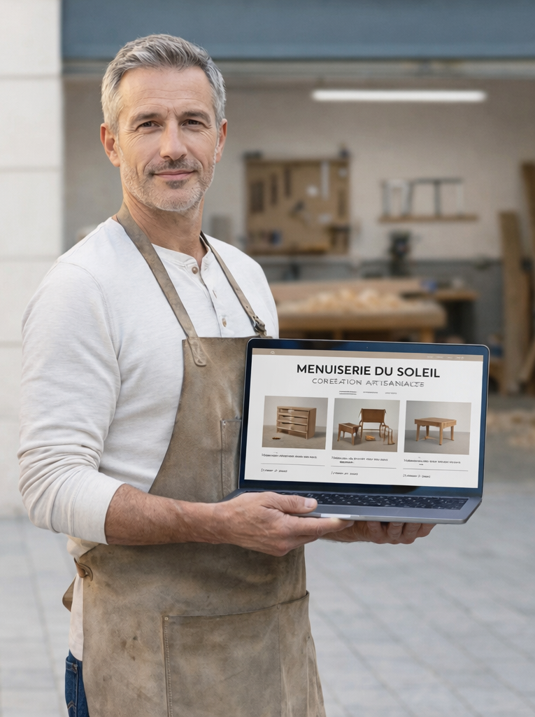 Artisan présentant son site vitrine créé par Vitrine Solutions